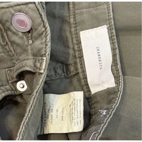 JEANERICA Belem Khaki Green Twill Loose Fit Pants $300 EUC Sz 26 x 34 - Picture 4 of 4